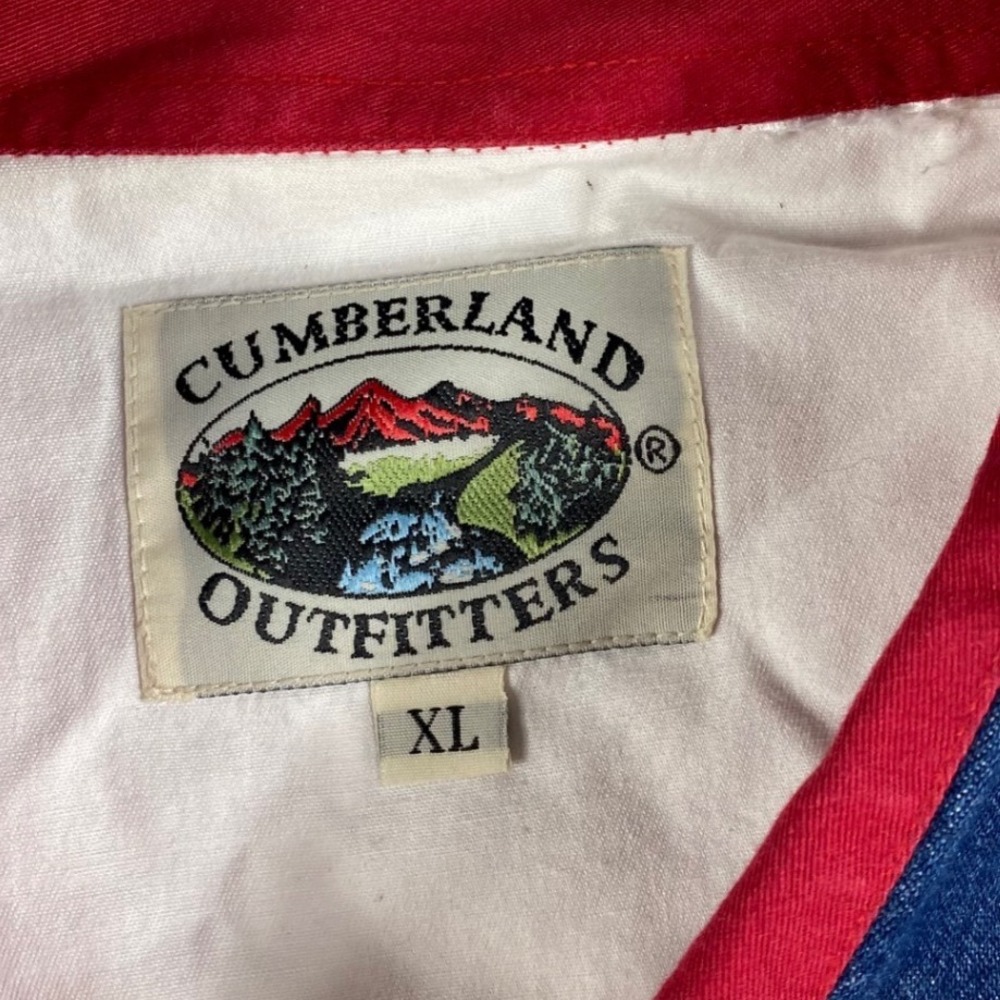 Cumberland Outfitters Mens XL Red White Blue Colorblock Denim Western Shirt - Picture 2 of 8